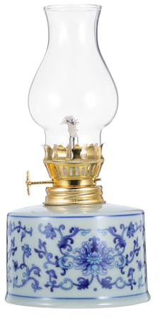 HAMPPLIES Keramik Öllampe Vintage Petroleumlampe Porzellan Retro Sturmlampe für Innen Wohnraum Dekorative Ambientebeleuchtung