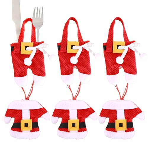 Ahuuen Portaposate A Tasca per Posate Natalizie, Decorazione per Tavola da Pranzo Natalizia, Organizer per Utensili A Tasca, per Cucchiai Coltelli Forchette Ristorante Hotel Festa Festival Tavolo da