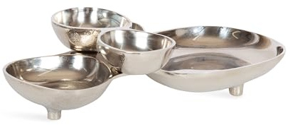 Kate and Laurel Cluso Modern Metal Tabletop Footed Cluster Tray, 14 x 10, Shiny Silver, Sculptural Cast Aluminum Food-Safe Tray for Kitchen or Entryway Decor