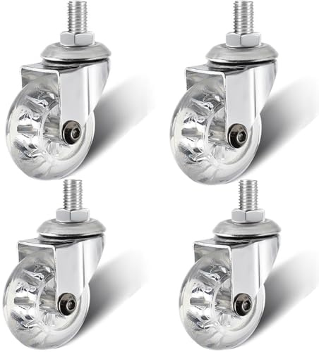 Transparente Möbelrollen mit Bremse, 4 Stück Leise Lenkrollen M8/M10 aus PU-Gummi, Schwerlastrollen für Schränke, Hocker, Transportwagen(4 swivel,2 in-M 10)