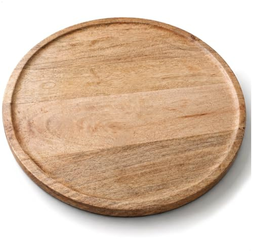 com-four® Dekoteller Holz rund 38 cm – handgefertigtes Deko Tablett mit Rand – Servierteller aus Holz für Kerzen, Deko und Aufbewahrung – Holztablett Wohnzimmer (Teller rund XXL - Holz)
