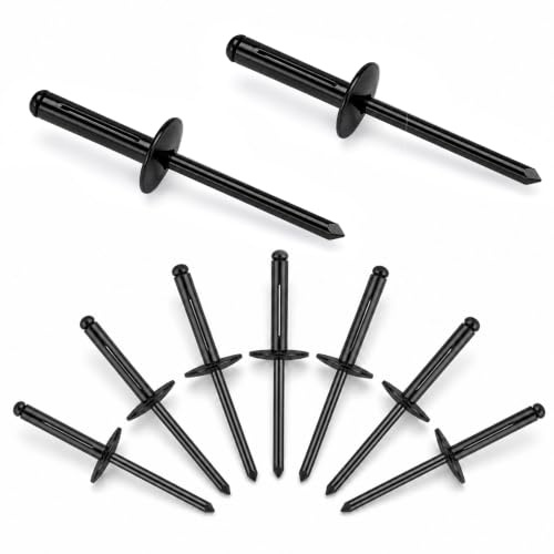 70 Pezzi Rivetti Alluminio, 4.8mm Rivetti Ciechi a Testa Larga, Alluminio con Flangia Grande per Metallo, Legno, Mobili, Carrozzeria e Industria (4.8mm x 25mm |Nero)