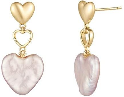 Skcess MM - Orecchini in argento Sterling 925, a forma di cuore, a forma di perla, stile Liberty Gold