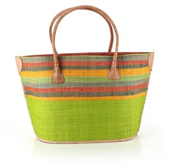 GLOBO Fair Trade Partner bunte Korbtasche aus Raphia/Bast Strandtasche Shopper Korb Einkaufskorb (BESAO)