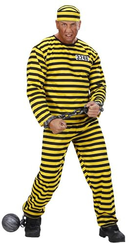 W WIDMANN MILANO Party Fashion - Häftling Kostüm Herren | 3-teiliges Gefangenen-Outfit mit Oberteil, Hose und Mütze, Sträfling für Karneval, Mottoparty