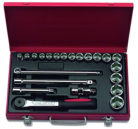 USAG 613 N 1/2 E - Assortimento con cricchetto 1/2 in cassetta di lamiera con bussole esagonali (22 pz) 06132010