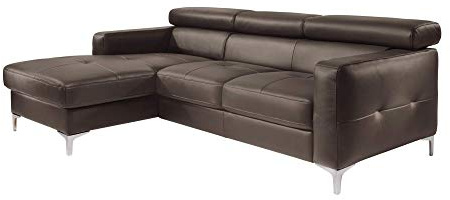 Mivano Ecksofa Sammy, Bettsofa in Lederoptik mit großem Stauraum und verstellbaren Kopfteilen, 227 x 74 x 187, Lederimitat, dunkelbraun