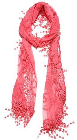 Women's lightweight Feminine lace teardrop fringe Lace Scarf Vintage Scarf Mesh Crochet Tassel Cotton Scarf for Women (Light Crimson)