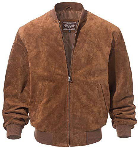 FLAVOUR Blouson aviateur de baseball en cuir pour homme Vintage Daim Peau de porc (M, Marron)