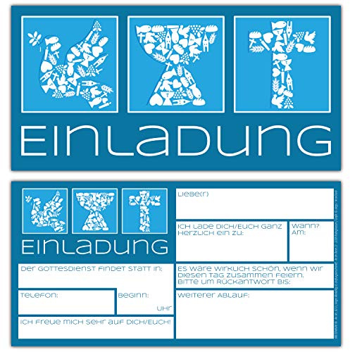 25 Einladungskarten zur Konfirmation Kommunion Taufe Firmung im XL-Set CHRISTLICHE SYMBOLE - edle Premium Einladungen zum Ausfüllen von BREITENWERK