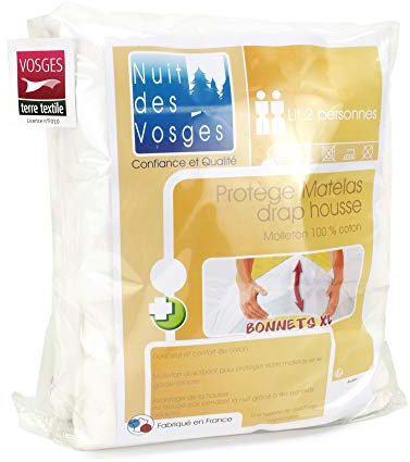 Linnea Protège Matelas 160x200 cm Bonnet 40cm Aubin 100% Coton gratté 2 Faces Environ 220g/m²