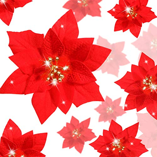 WILLBOND 36 Pièces Sifflet Festivus Nouvelles Fleurs Artificielles Paillettes de Noël Mariage Poinsettia de Paillettes Ornements d'arbre de Noël, 3/4/6 Pouces(Rouge, Style B)