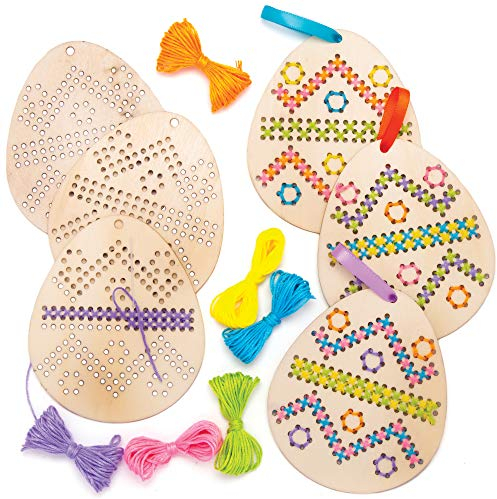 Baker Ross Easter Egg Wooden Cross Stitch Decorations - Pack of 5, Easter Crafts, Craft For Kids (AT433)