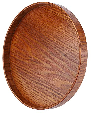 Bandeja de Madera Redonda, Bandeja de Servicio de Madera Natural Duradera y Resistente a la descomposición para té Servidor de Comida Platos Fuente de Bebida de Agua(21cm)