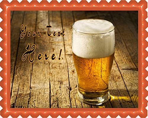 Glass of Beer on Wooden Table - Edible Cake Topper - 10 x 16 (1/2 sheet) rectangular