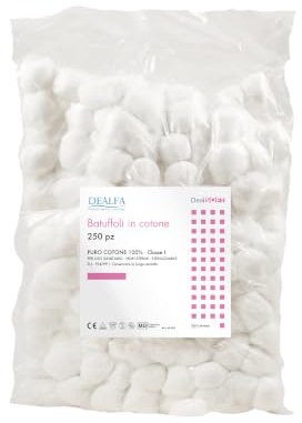 DEALFA Batuffoli di Cotone Idrofilo - 100% Puro Cotone - Soffici e Morbidissimi - Ideali per Pelli Sensibili - Monouso - Confezione da 250 Pezzi