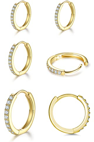 Sterling Silber 925 Creolen Silber Ohrringe für Damen, Klein Ohrringe Set mit Zirkonia, Vergoldet Kreolen Hypoallergen Schlafen Kreolen