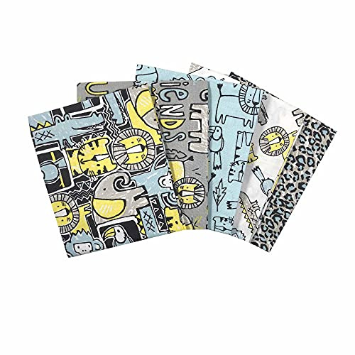 Fabric Palette Jungle Friends Fat Quarters Bundle 5-er Pack 100% Baumwolle Stoff (Ideal für Kinderbasteln, Quilten, Patchwork, Nähen)