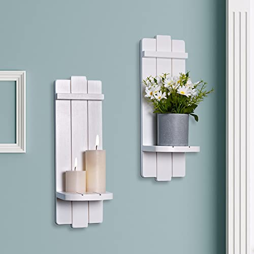 Yorkmills Wandleuchter, Wanddekoration, 2er-Set, Kerzenhalter, rustikal, für Zuhause, Bauernhaus, Kunst, schwimmende Kerzenleuchter, Regal, weiße Dekorationen für Wohnzimmer, Esszimmer, Schlafzimmer,