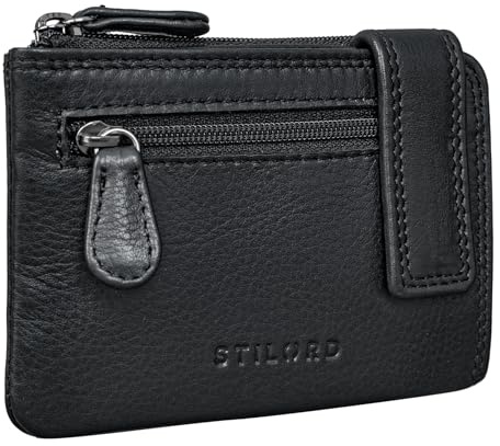 STILORD Lasse Schlüsseletui mit Geldfach Leder Vintage Münzbörse Herren Schlüssel Portemonnaie Slim Wallet mit Schlüssel-Ring RFID Blocker Farbe:schwarz