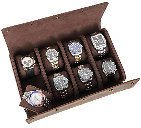 CONTACTS Reise-Uhrenetui aus echtem Leder, Organizer, Schmuck, Uhr, multifunktional, tragbar, Schutzhülle, Vintage-Stil (Kaffee-1143)