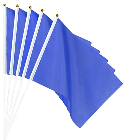 sourcing map Bandiera blu con bastone tenuto in mano, piccolo, mini bandiera fai da te, 30 x 20 cm, rettangolare, per festival, eventi, feste, decorazione, confezione da 25