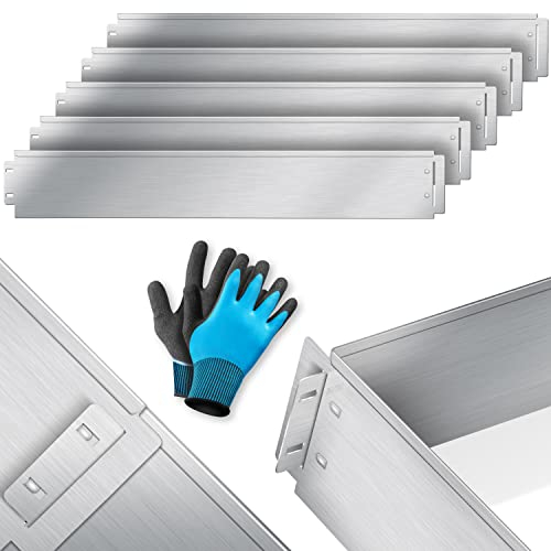 KESSER® Rasenkante Beeteinfassung Beetumrandung + Handschuhe 5m 100x14cm Beetbegrenzung Rasenbleche Mähkante Metall Palisade Silber