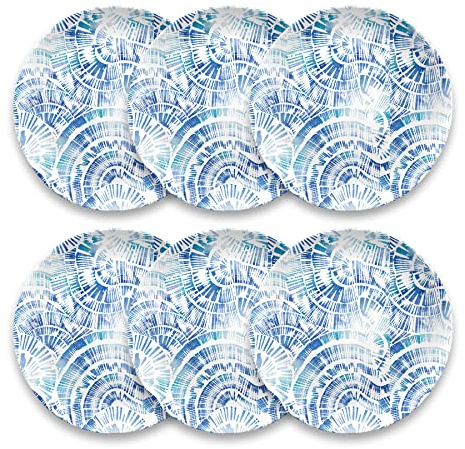 TarHong Abode Homewares Coastal Scallops Dinner Plate, Pure Melamine, Indoor/Outdoor, 10.5-Inch, Set of 6