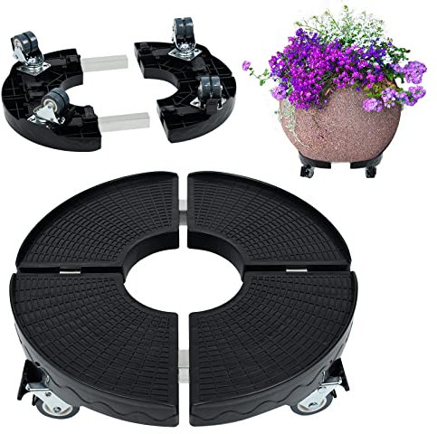 Yznahre Pflanzenroller Einstellbare Ø 39-52cm, Blumenroller mit 360 ° Drehbare Rädern Tragkraft 300KG, Blumentopfständer Rollbrett Pflanzenroller Außenbereich für den Hausgarten Blumentopf, Schwarz