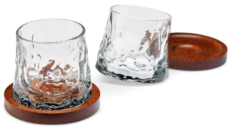 Menkind Connoisseur Creations Dimpled Rotating Whisky Tumbler Glasses & Coasters Duo Set