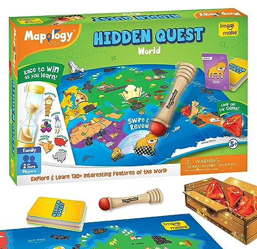 Imagimake Mapology Hidden Quest World Map | Adventure Board Game for Kids | Magic Swipe & Reveal | Fun Family Game | Learning Toys & Educational Gift for 5+ Year Old Boys & Girls | 2+ Players
