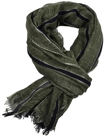 Herren Schal aus Baumwollleinen, gestreift, für Herbst und Winter, Halstuch, kurze Quaste, Bufandas