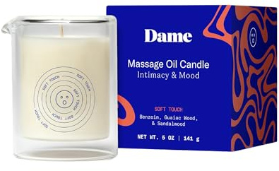 Dame Products Massage Oil Candle, Plant-Based Skin & Body Candle for Relaxing Massage, Moisturizing & Calming Aromatherapy Candle with Kava Kava, Vegan, Non-Toxic, Benzoin, Guaiac Wood & Sandalwood