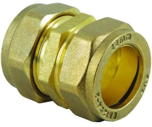 22mm Brass Compression Coupler Straight for Copper, Plastic Pipe WRAS & BS Approved for Hot Cold Water Heating Cooling (Pack of 1)