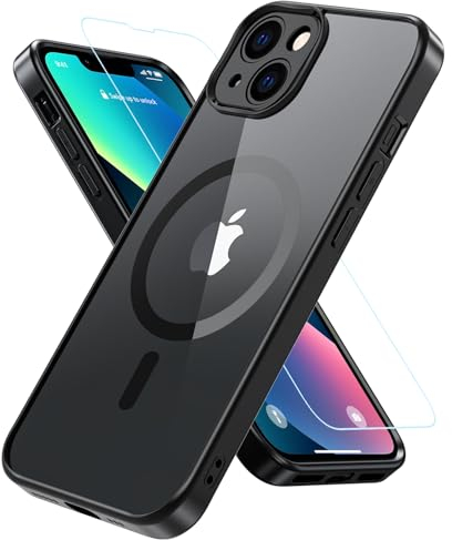 BESINPO für iPhone 13 Hülle, Handyhülle iPhone 13 [Kompatibel mit MagSafe] mit Panzer Schutz Glas, Rundumschutz Stoßfest Magnetisch Rückseite Transparent Schutzhülle Kameraschutz Case (Schwarz)