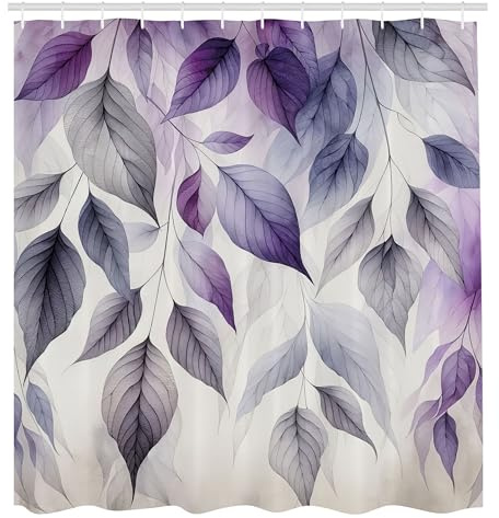 ABAKUHAUS Púrpura Cortina de Baño, Hojas cayendo otoño, Material Resistente al Agua Durable Estampa Digital, 175 x 220 cm, Cuarzo De Coco Lila
