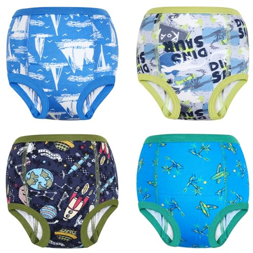 MOEMOE BABY Culotte Apprentissage Propreté Garcon,Culotte d'apprentissage Enfant,Slip Apprentissage Propreté,Culotte Propreté Enfant en Coton,Lot de 4,Bleu,8 Ans