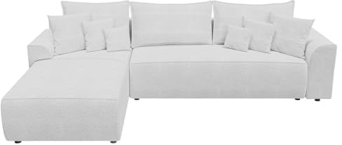 BROMARKT Ecksofa mit Schlaffunktion Couch Schlafsofa mit Bettkasten L Form Sofa für Wohnzimmer Wohnlandschaft dreisitzer 280x184x85 cm Eckcouch für Wohnzimmer Sydney Weiß Boucle