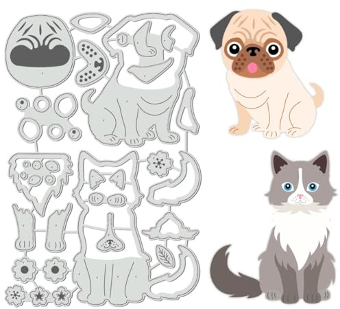BENECREAT Haustier Hund & Katze Stanzformen, Großer Mops Muppets Kohlenstoffstahl Prägewerkzeug stanzt Metallschablonen für DIY Scrapbooking, Grußkarte, dekorative Prägung