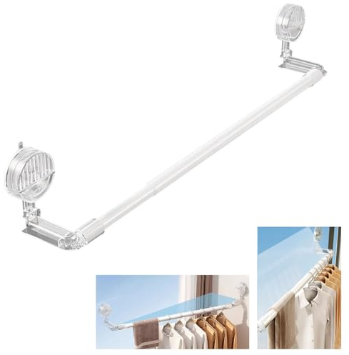 Duschvorhangstange 120-210cm Ausziehbare Teleskopstange 180° Rotationswinkel Ohne Bohren Gardinenstange Mit Anti Rutsch Saugnapf Verstellbare Kleiderstange Tragfähigkeit 25kg Für Badezimmer(White)