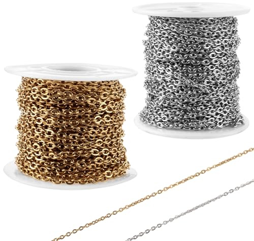 SHUESS 30M Gliederkette Meterware Edelstahl-Kette 304 (4x3x0,8mm) – Panzerkette für Schmuckherstellung Machen | Spule in Gold & Silber | DIY Schmuck, Armband, Halskette | Rostfrei & Hautfreundlich