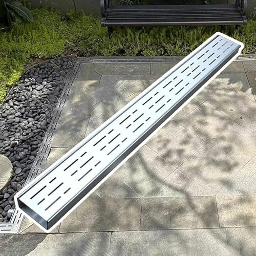 Canaletta Scolo Acqua Piovana Canale di Scarico in Acciaio Inox 304 con Griglia, Tubazione di Scarico Robusta per Esterni e Interni, Filtro di Drenaggio Lineare per Bloccare i Detriti(W5cmxH3cm(2x1 1