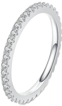 BCughia Diamantring Weißgold 585, Damen 14 Karat Tennisring mit Labor Diamant 0.57ct Verlobungsring für Frauen Größe 58 (18.5)