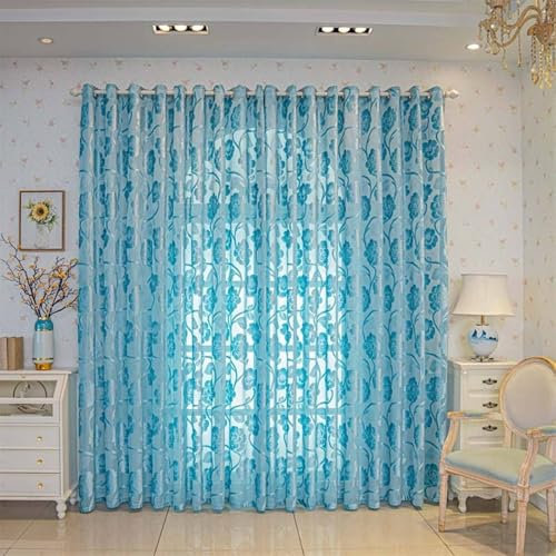 Wycian Gardine Blickdicht Vorhang Blumen Blau Voile 2er Pack mit Blumenmuster H229 x B137 cm (2er Pack) Polyester