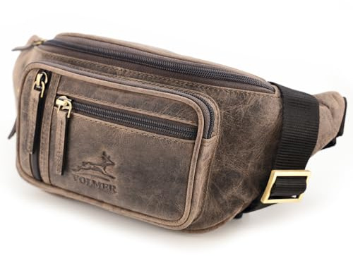 Fa.Volmer ® Marsupio/Borsa da cintura/Borsa a vita in vera pelle per donne e uomini | Disponibile in nero e marrone | Diversi modelli, L