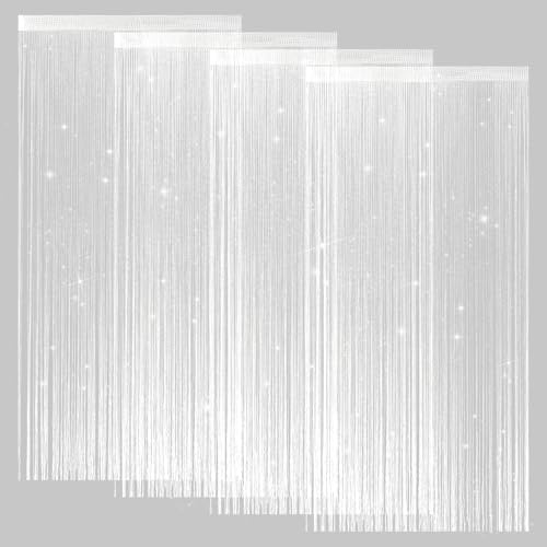 LITLANDSTAR 4 Pack String Door Curtains, 100 x 200cm String Curtain Panel Glitter String Doorways Divider Door Screens for Living Room Bedroom Party Decorations, White