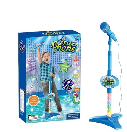 Microphone For Kids - Kids Microphone And Stand | Toy Microphone With Adjustable Stand | Karaoke Machine Microphone Musical Toys With Flashing Stage Lights For 3 Years Old Boys Or Girls