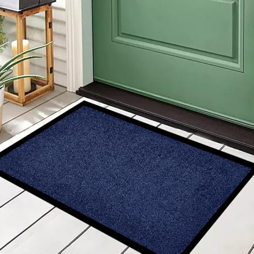 Trendy Realm Washable Rubber Doormat – Outdoor & Indoor Heavy Duty Non-Slip Doormat for Kitchen Garden, Inside & Outside Floor Mats, Waterproof and Dirt Trapper Entrance Doormats (Navy, 40x60 cm)