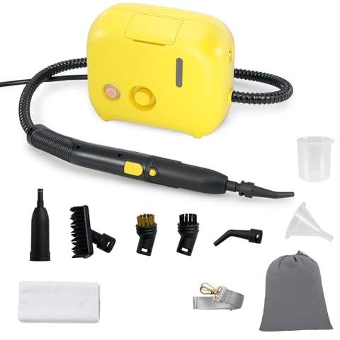 GOPLUS 1500W Nettoyeur Vapeur 3 Bars, Nettoyeur Vapeur à Main avec Réservoir d'Eau 1 L, 9 Accessoires, Convient pour Tapis, Rideaux, Cuisine, Salle de Bain, (Jaune)