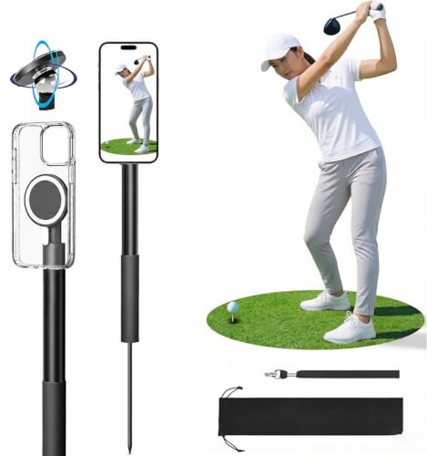HPLSZCN Golf Stativ, 16-54 Magnetischer Einbeinstativ Selfie Stick | 180°-Neigung und 360°-Drehung Handy Stativ mit Erdspieß mehr Stabilität für Golf, Golfgeschenk